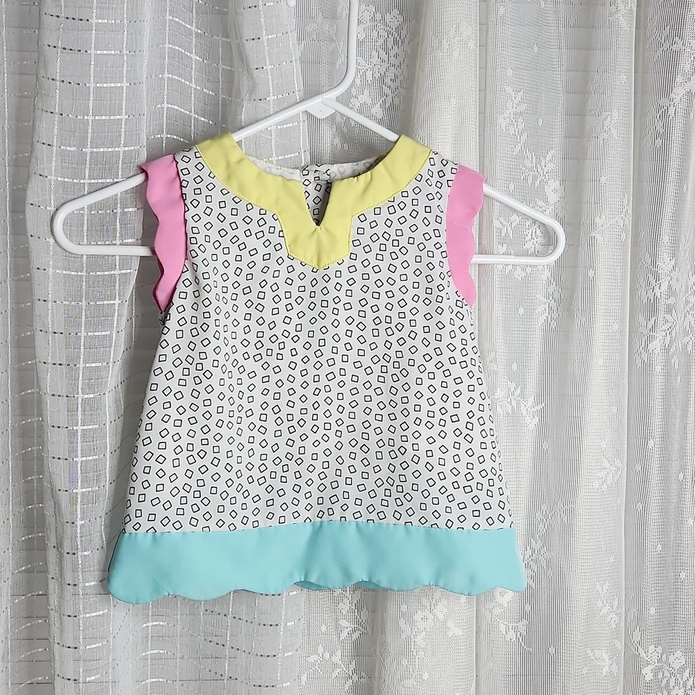 80' Barbie Color Block Geometric Pattern Sleeveless Tunic Shirt Toddler Sz4T